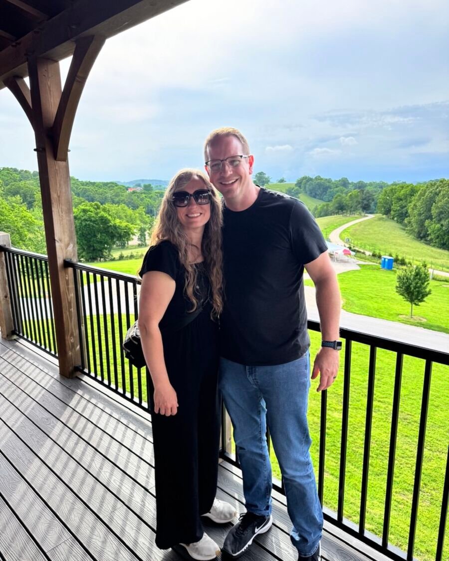 Rachel and her husband on the back porch