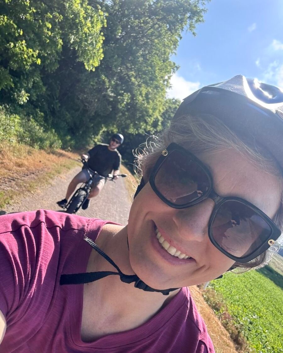 Rachel and her husband out for a bike ride