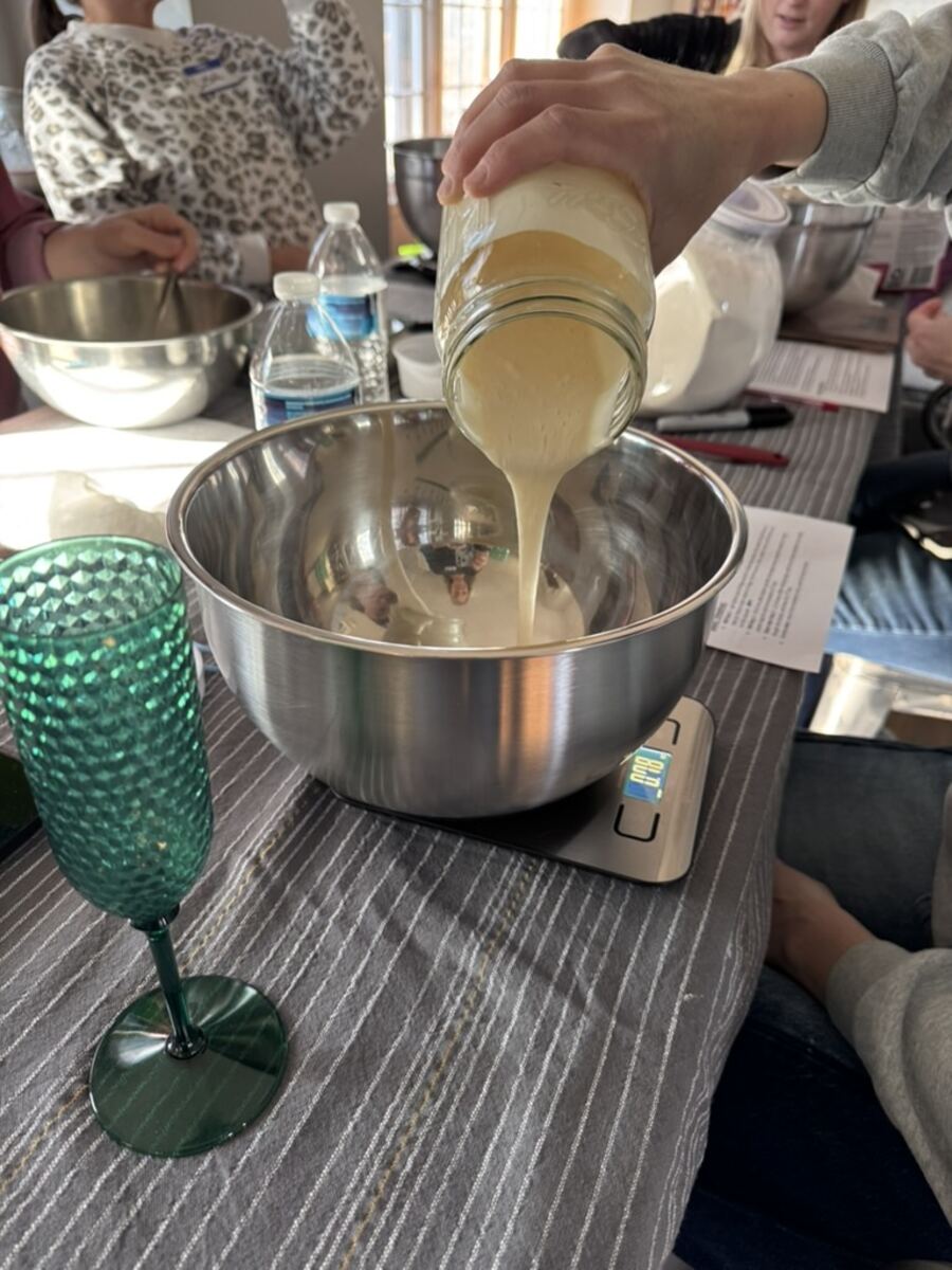 Pouring the starter to begin